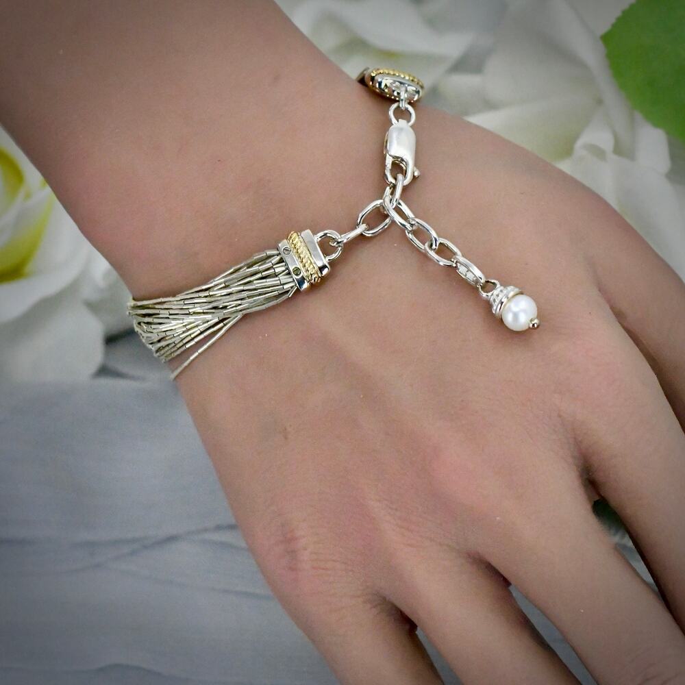 Vintage Ecclissi 925 Sterling Silver Multi Strand Bracelet Gold Accents 6.5-7"